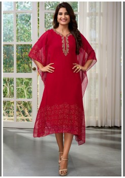 Pink Viscose Georgette  Kaftan Kurti 